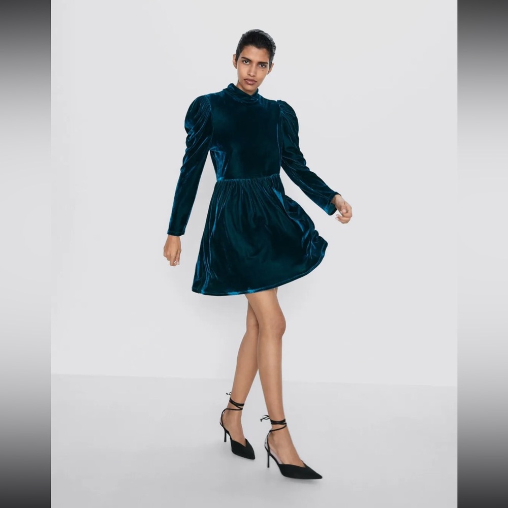Zara | Velvet Puff Sleeve Dress